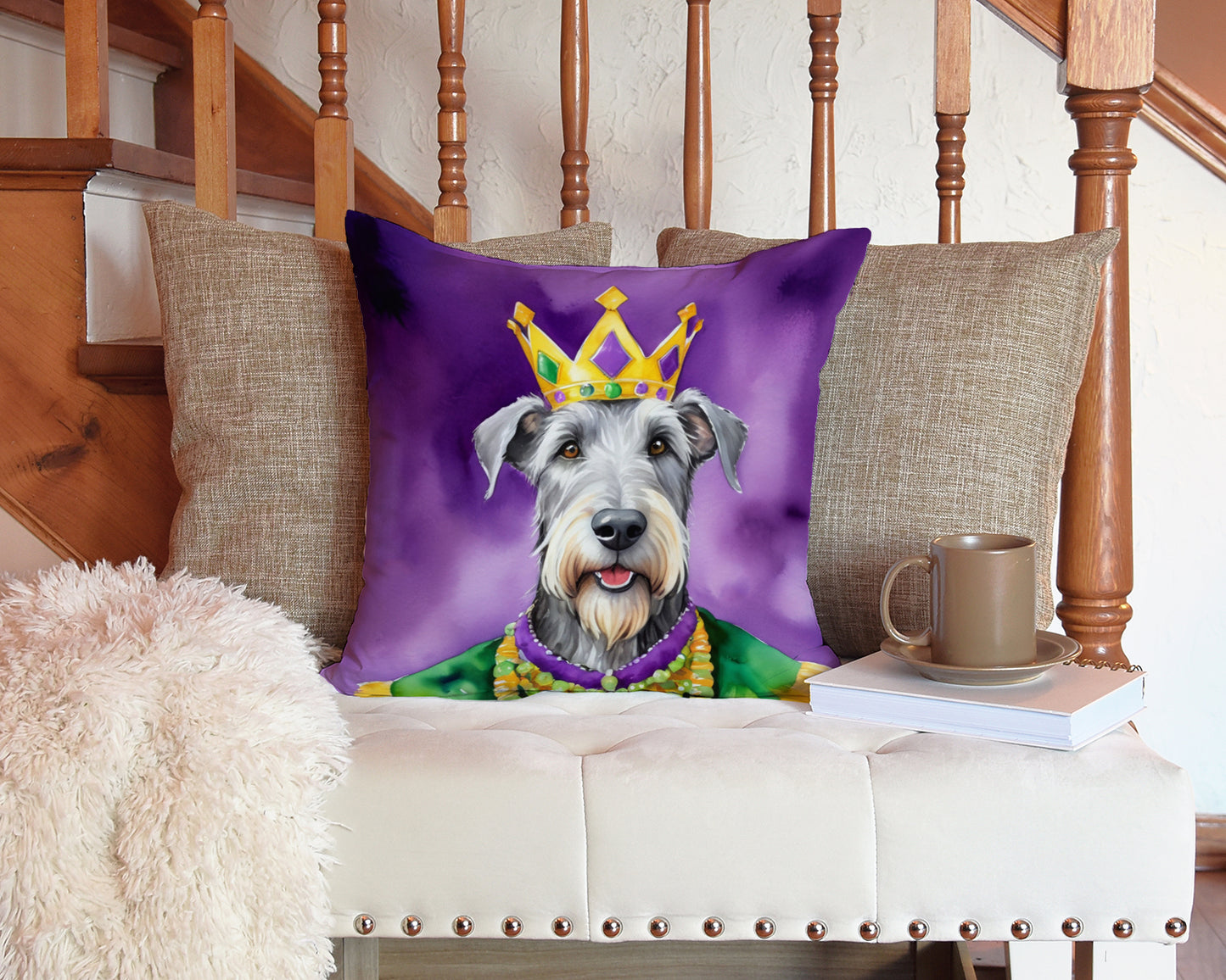 Irish Wolfhound King of Mardi Gras Throw Pillow