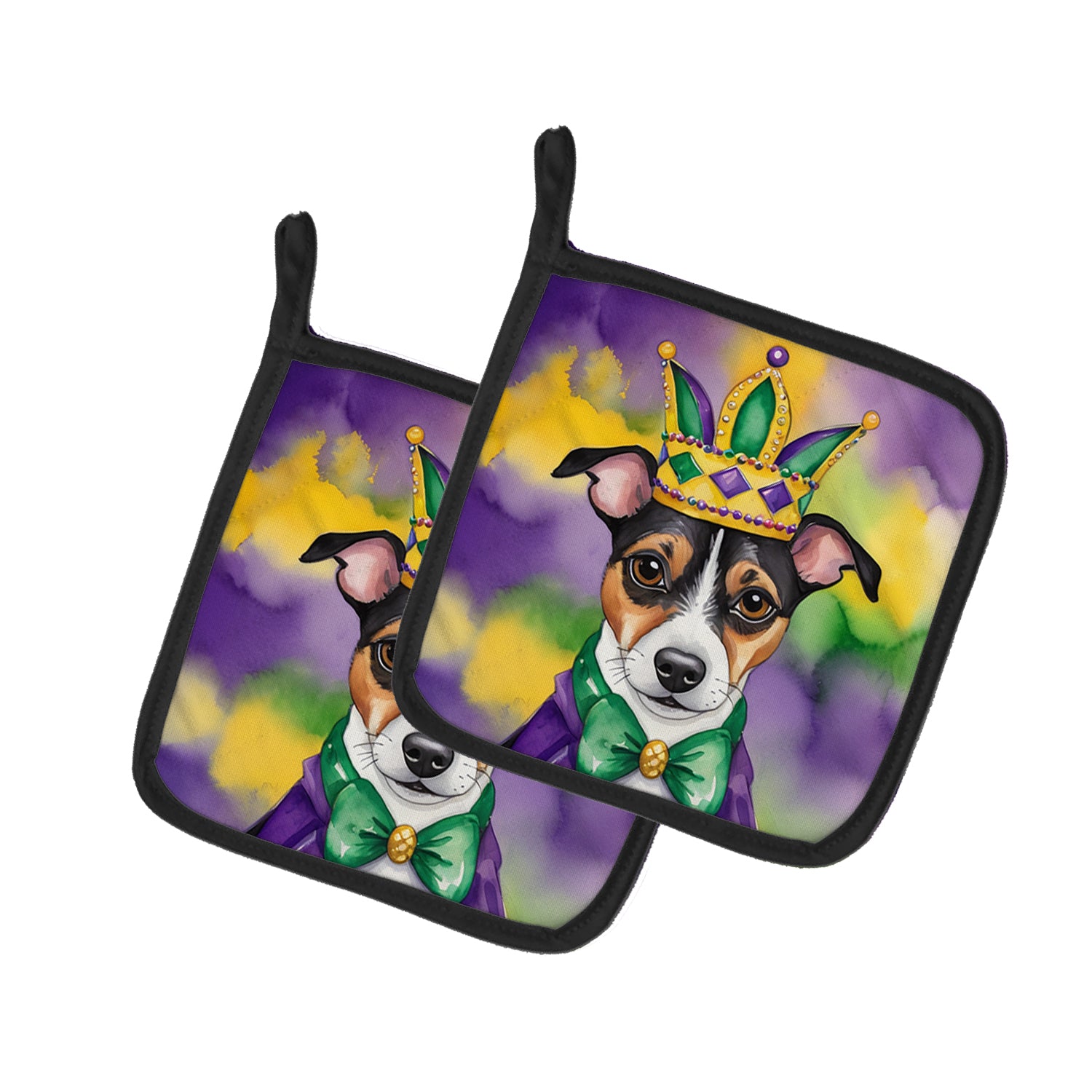 Buy this Jack Russell Terrier King of Mardi Gras Pair of Pot Holders