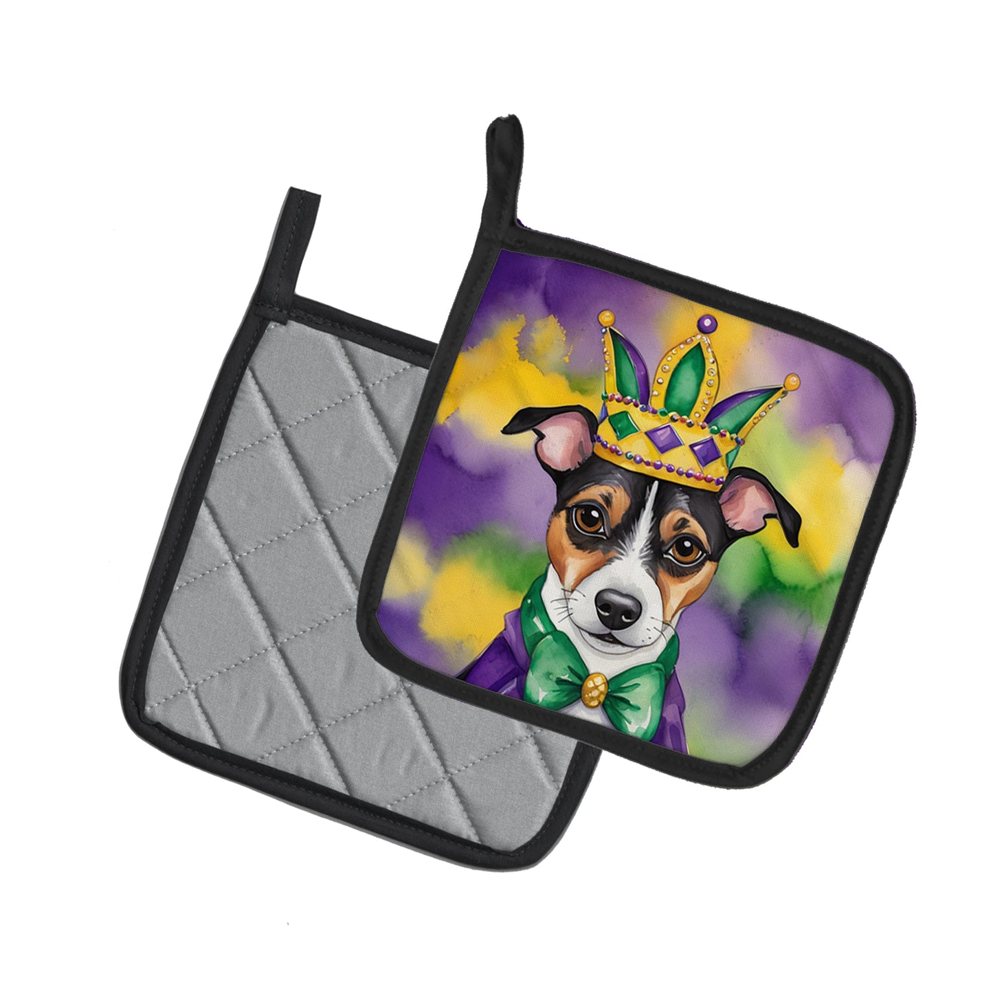 Jack Russell Terrier King of Mardi Gras Pair of Pot Holders