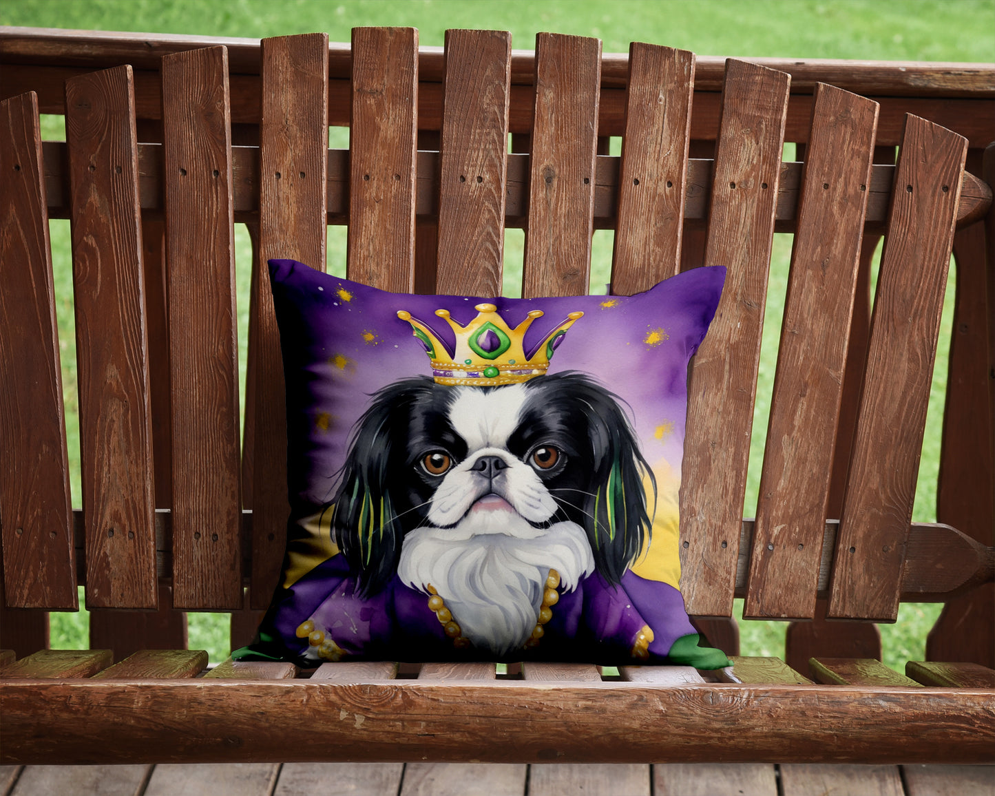 Japanese Chin King of Mardi Gras Throw Pillow