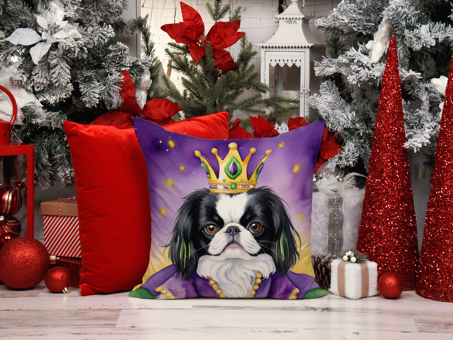 Japanese Chin King of Mardi Gras Throw Pillow