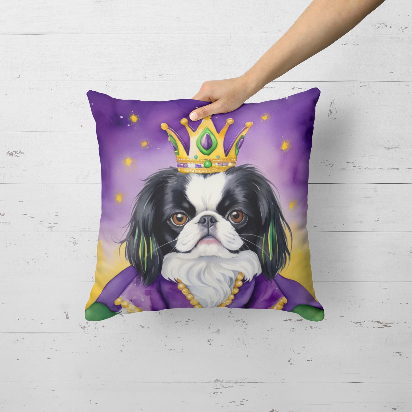 Japanese Chin King of Mardi Gras Throw Pillow