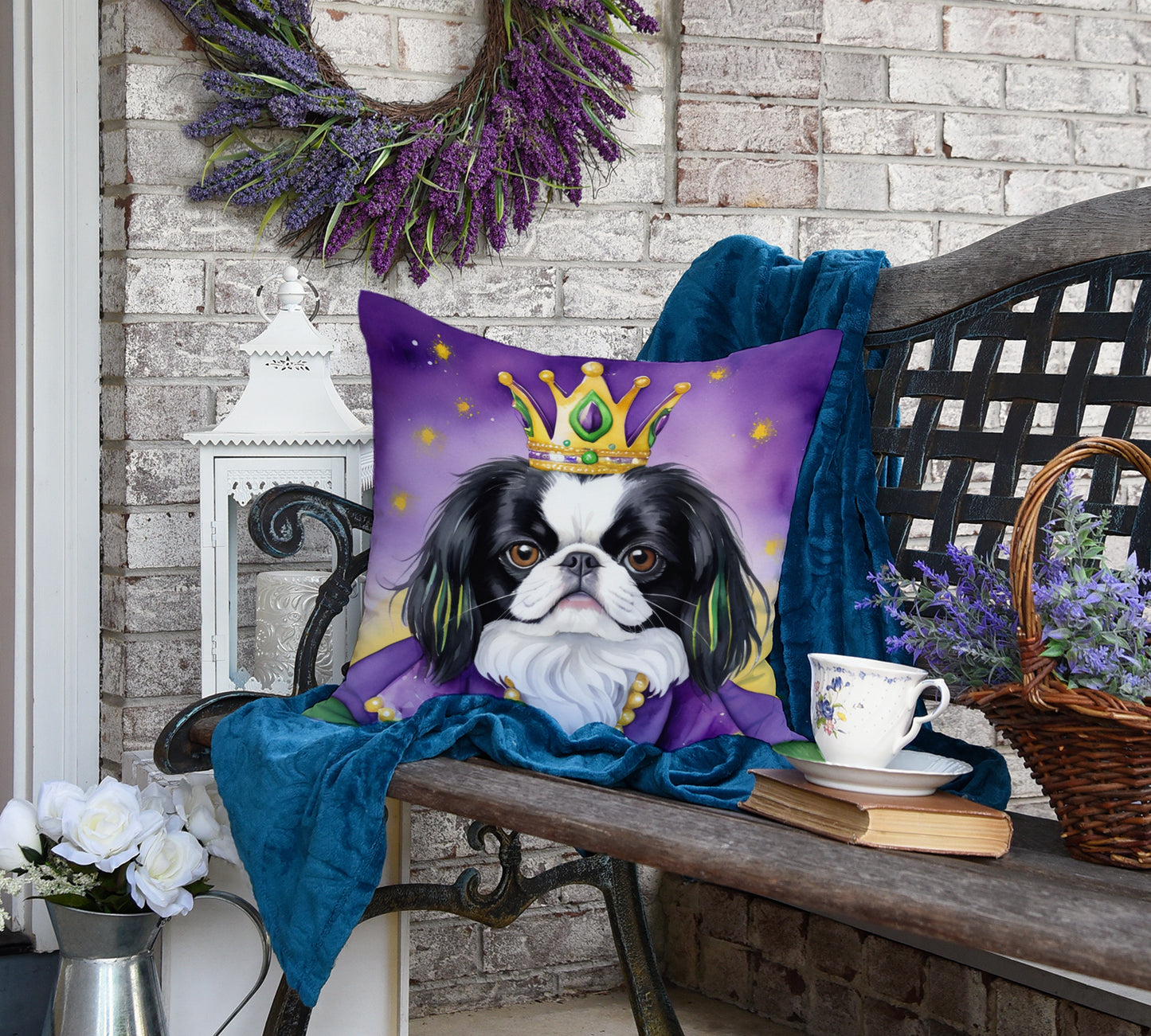 Japanese Chin King of Mardi Gras Throw Pillow