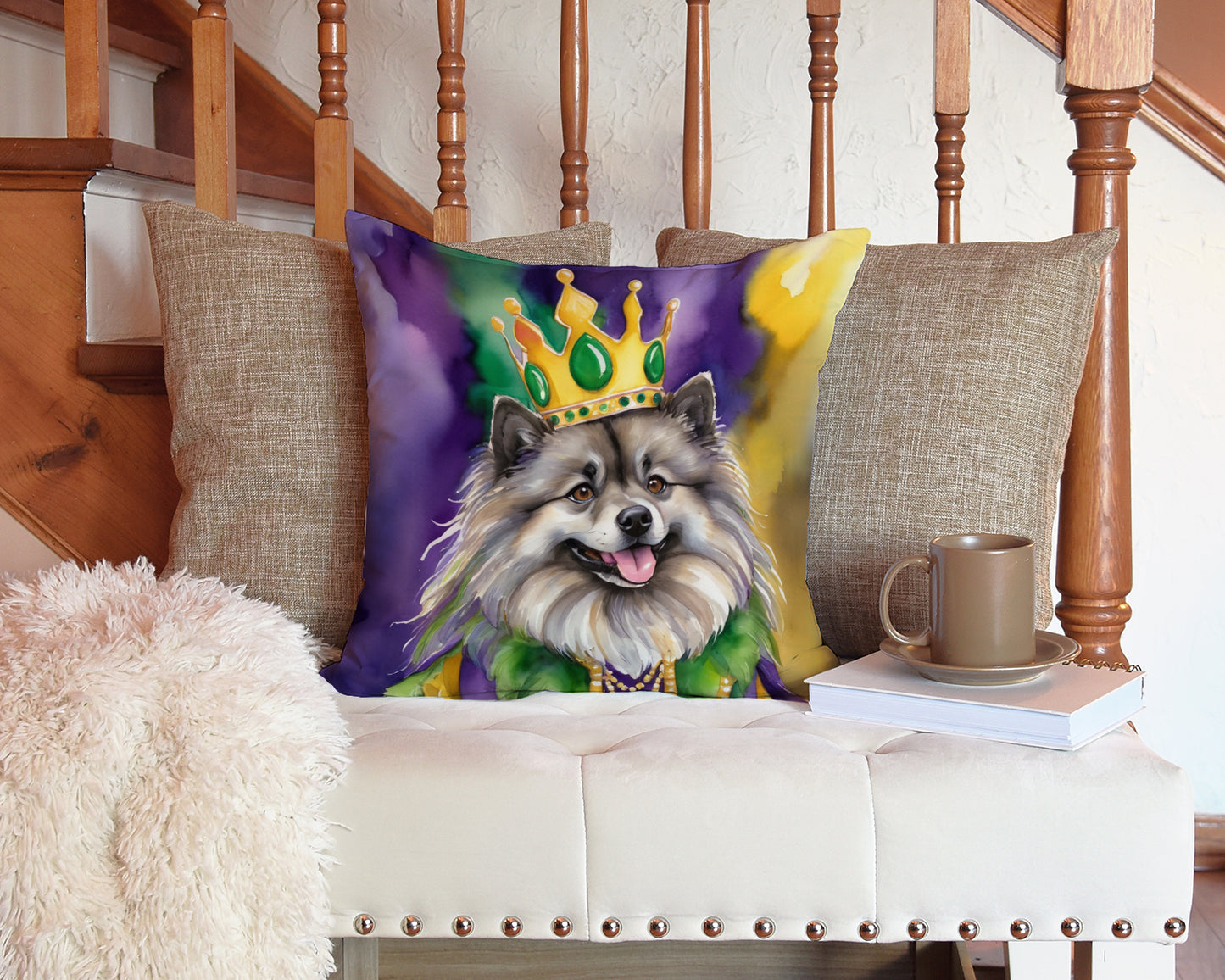 Keeshond King of Mardi Gras Throw Pillow