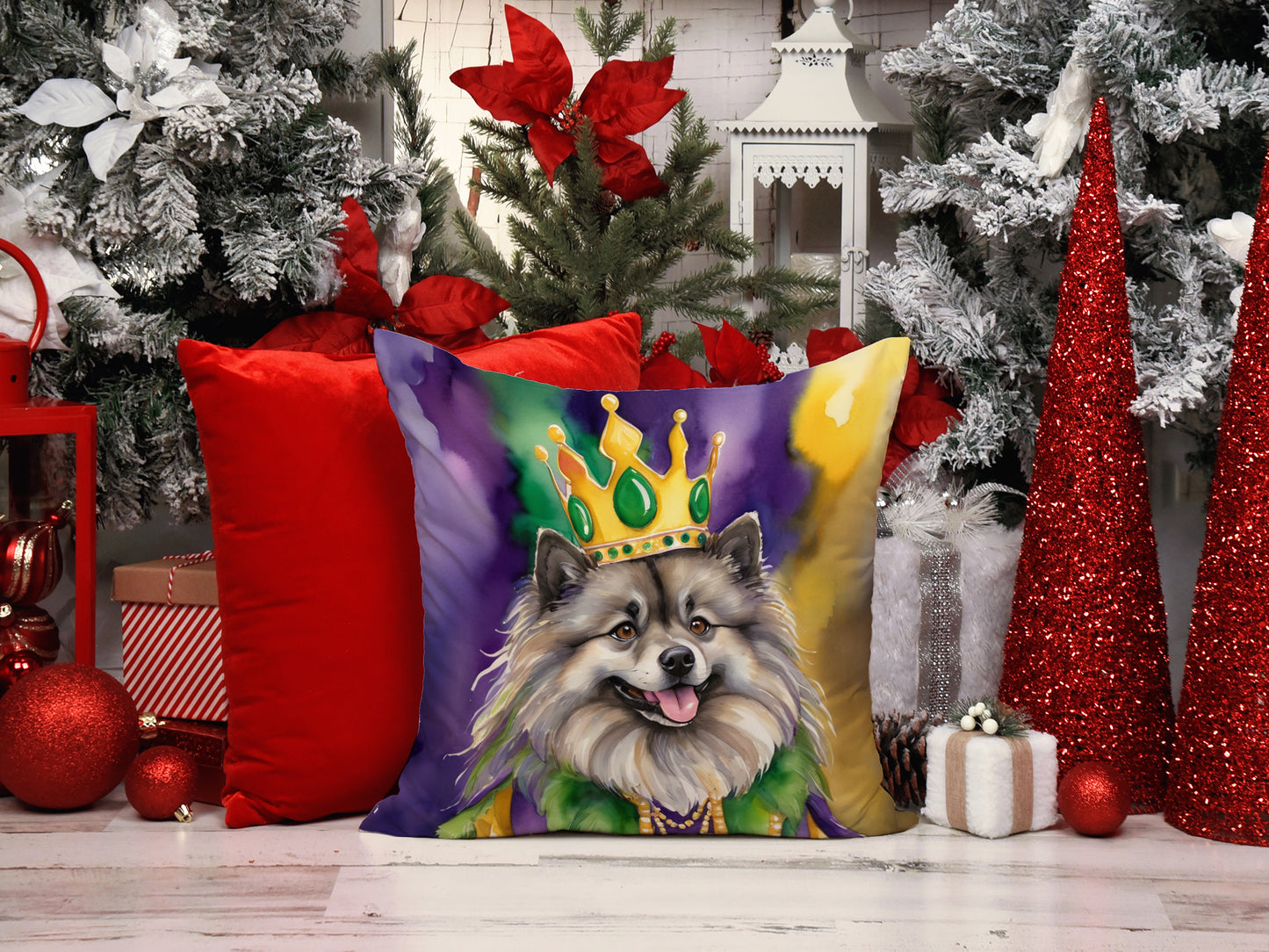 Keeshond King of Mardi Gras Throw Pillow