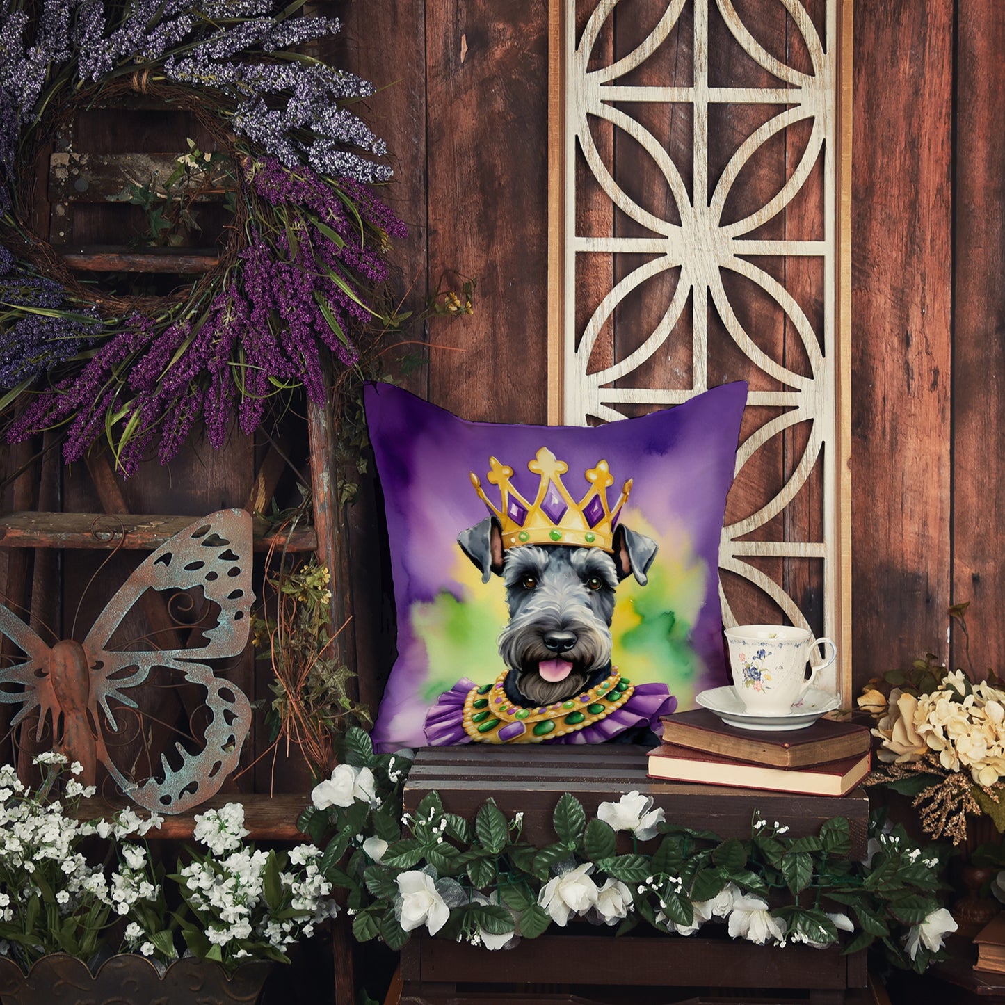 Kerry Blue Terrier King of Mardi Gras Throw Pillow