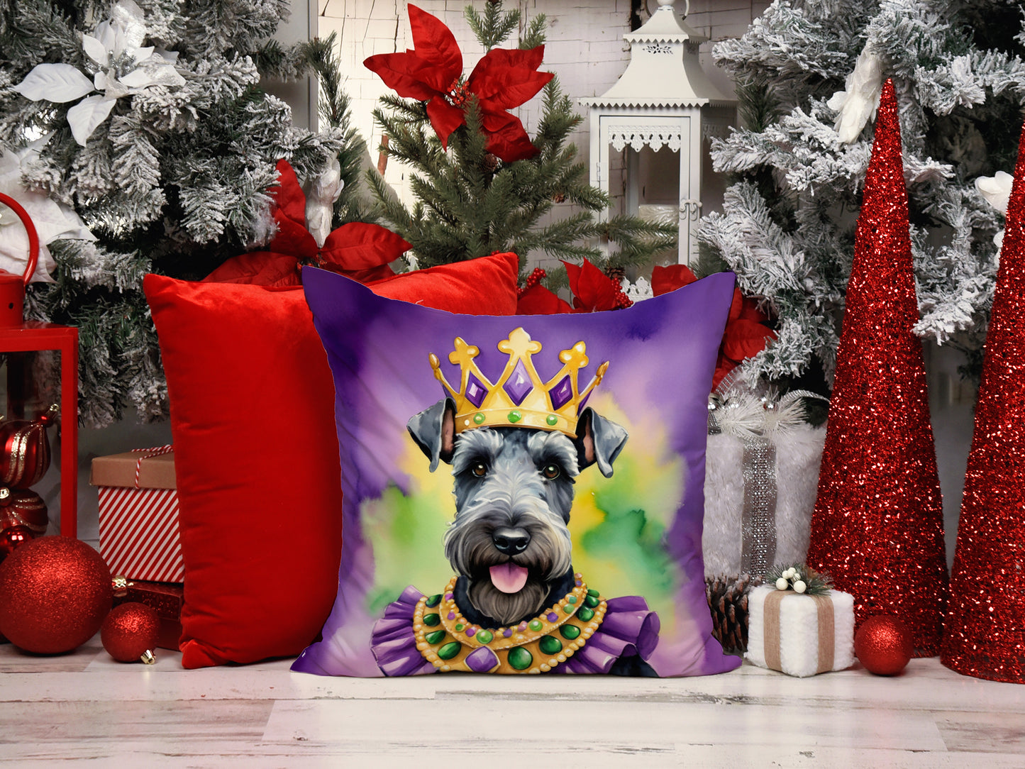 Kerry Blue Terrier King of Mardi Gras Throw Pillow