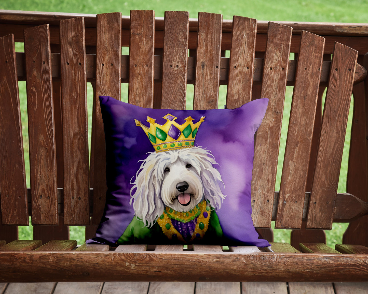 Komondor King of Mardi Gras Throw Pillow