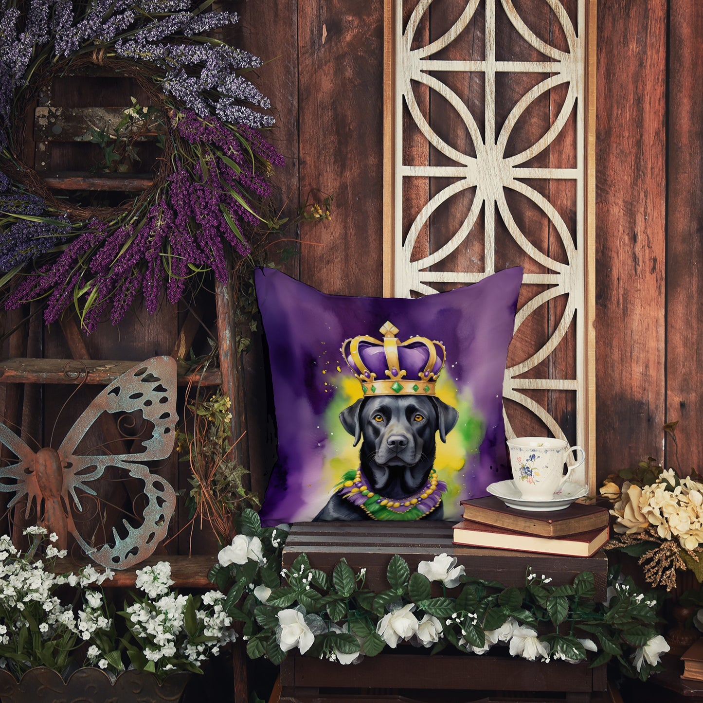 Labrador Retriever King of Mardi Gras Throw Pillow