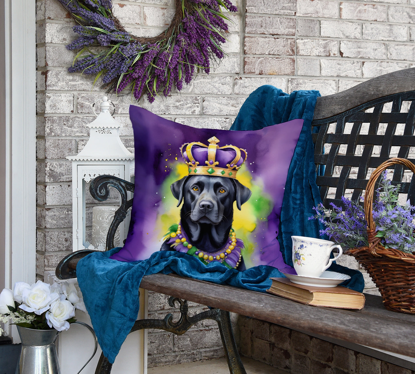 Labrador Retriever King of Mardi Gras Throw Pillow