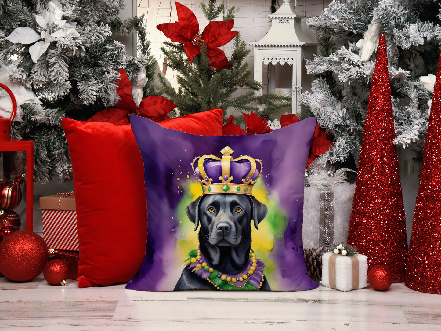 Labrador Retriever King of Mardi Gras Throw Pillow