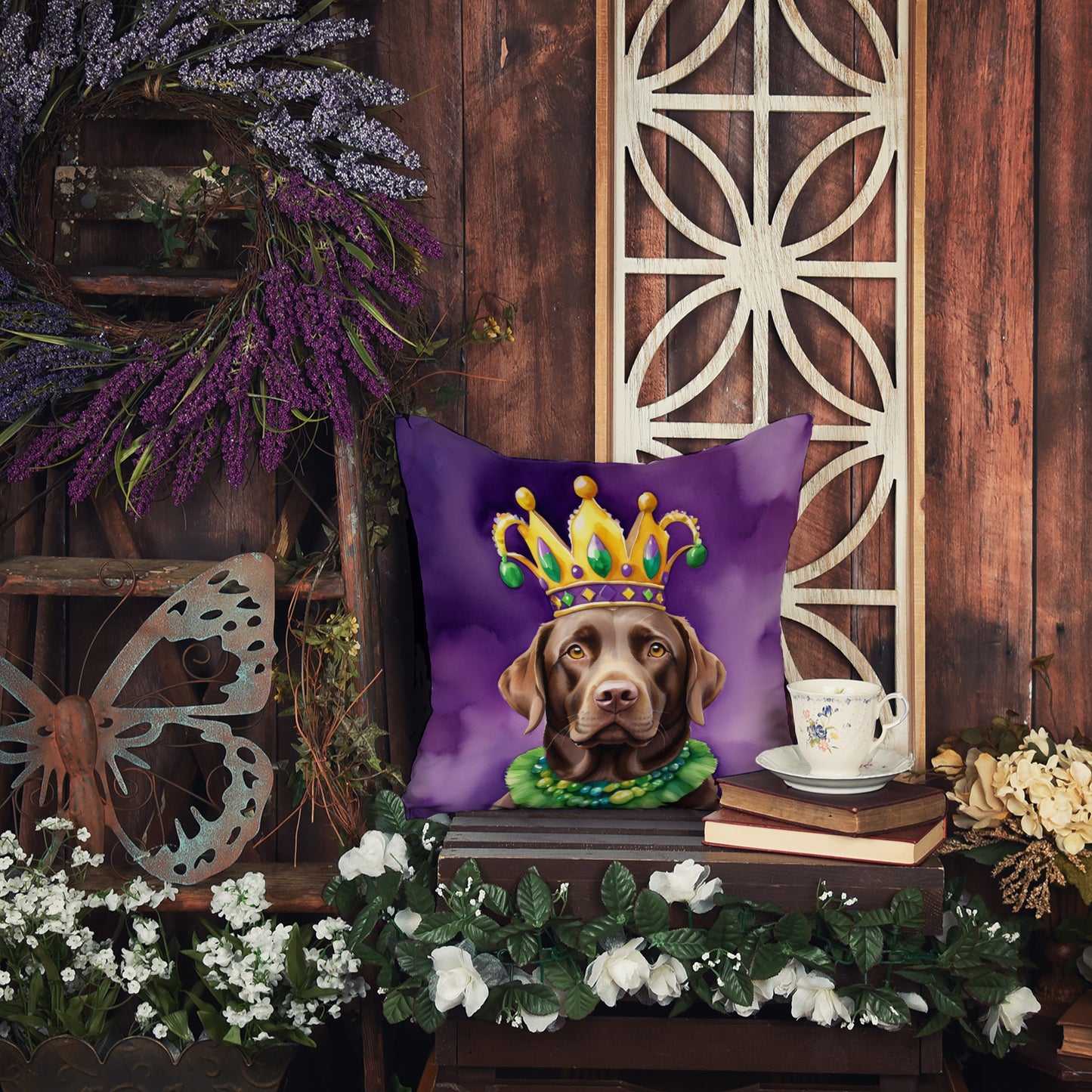 Labrador Retriever King of Mardi Gras Throw Pillow