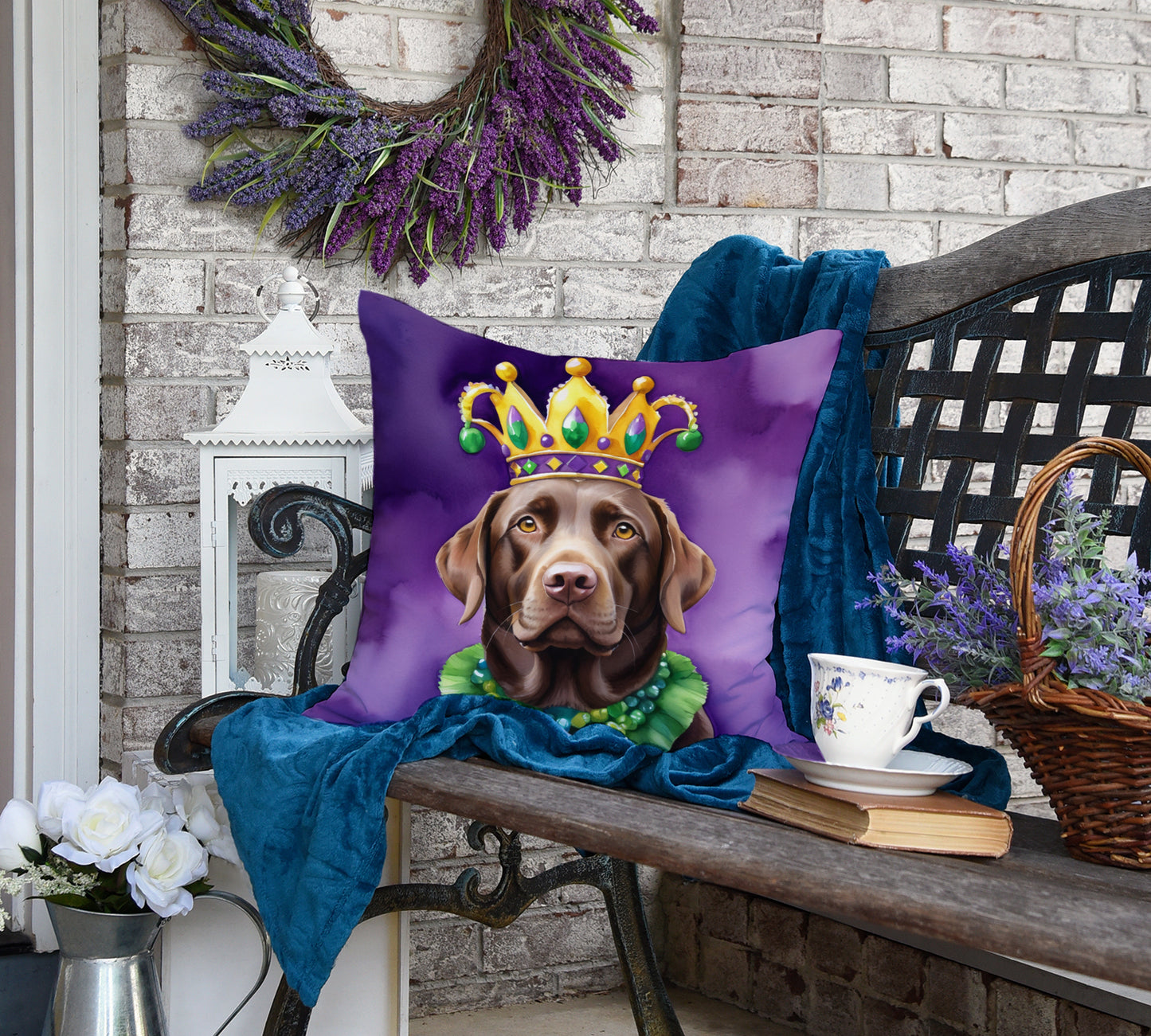 Labrador Retriever King of Mardi Gras Throw Pillow