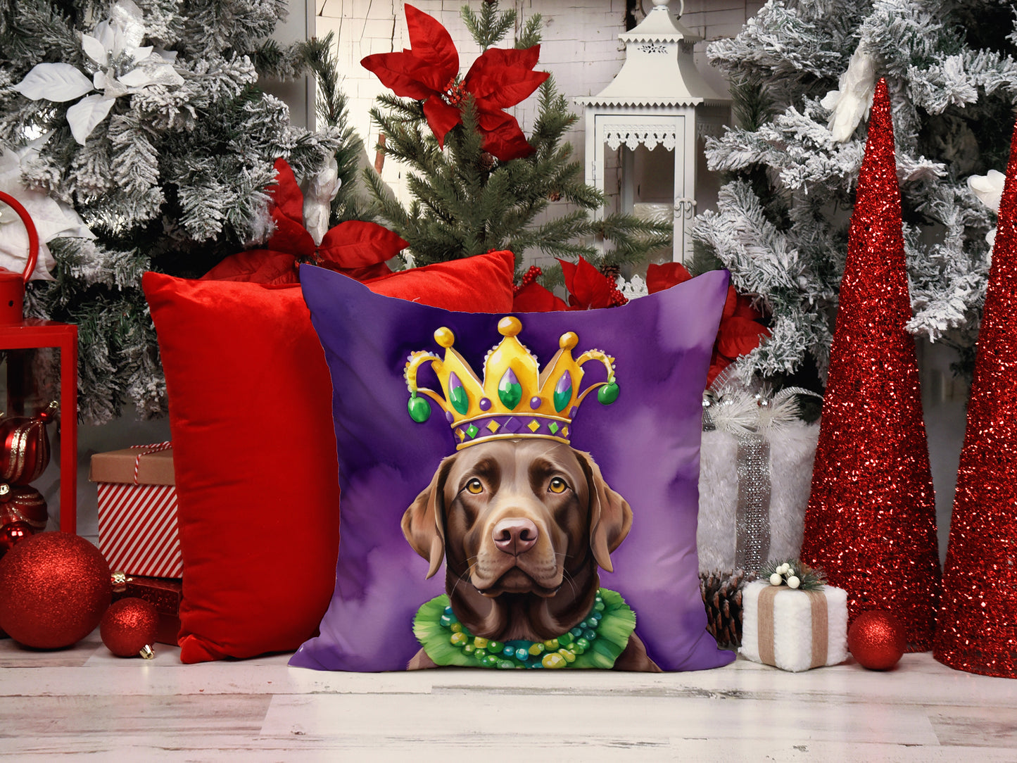 Labrador Retriever King of Mardi Gras Throw Pillow