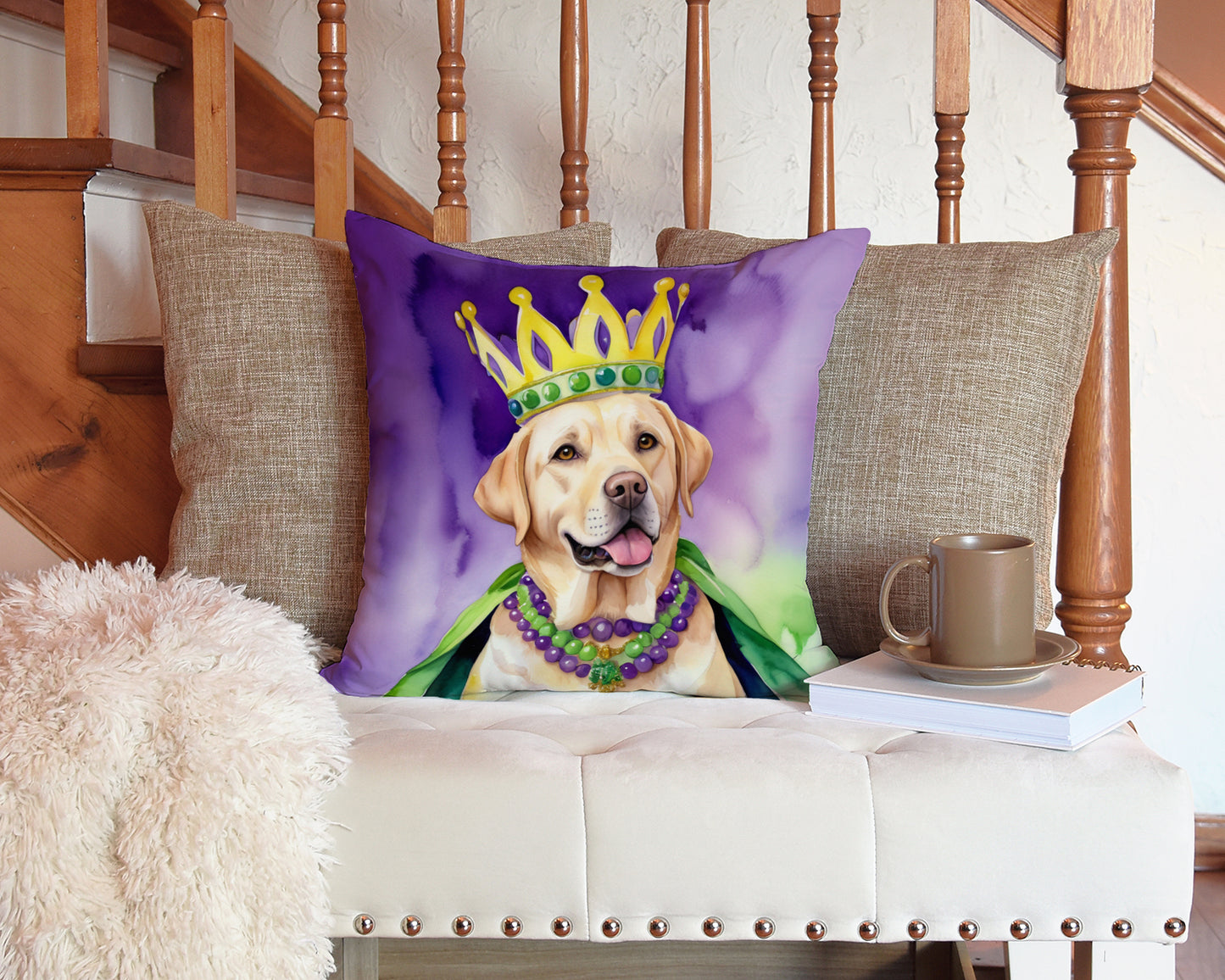 Labrador Retriever King of Mardi Gras Throw Pillow