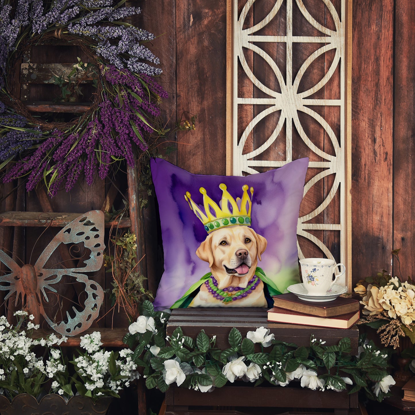 Labrador Retriever King of Mardi Gras Throw Pillow