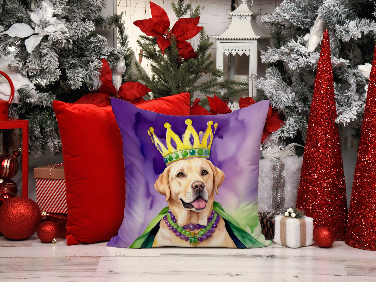 Labrador Retriever King of Mardi Gras Throw Pillow