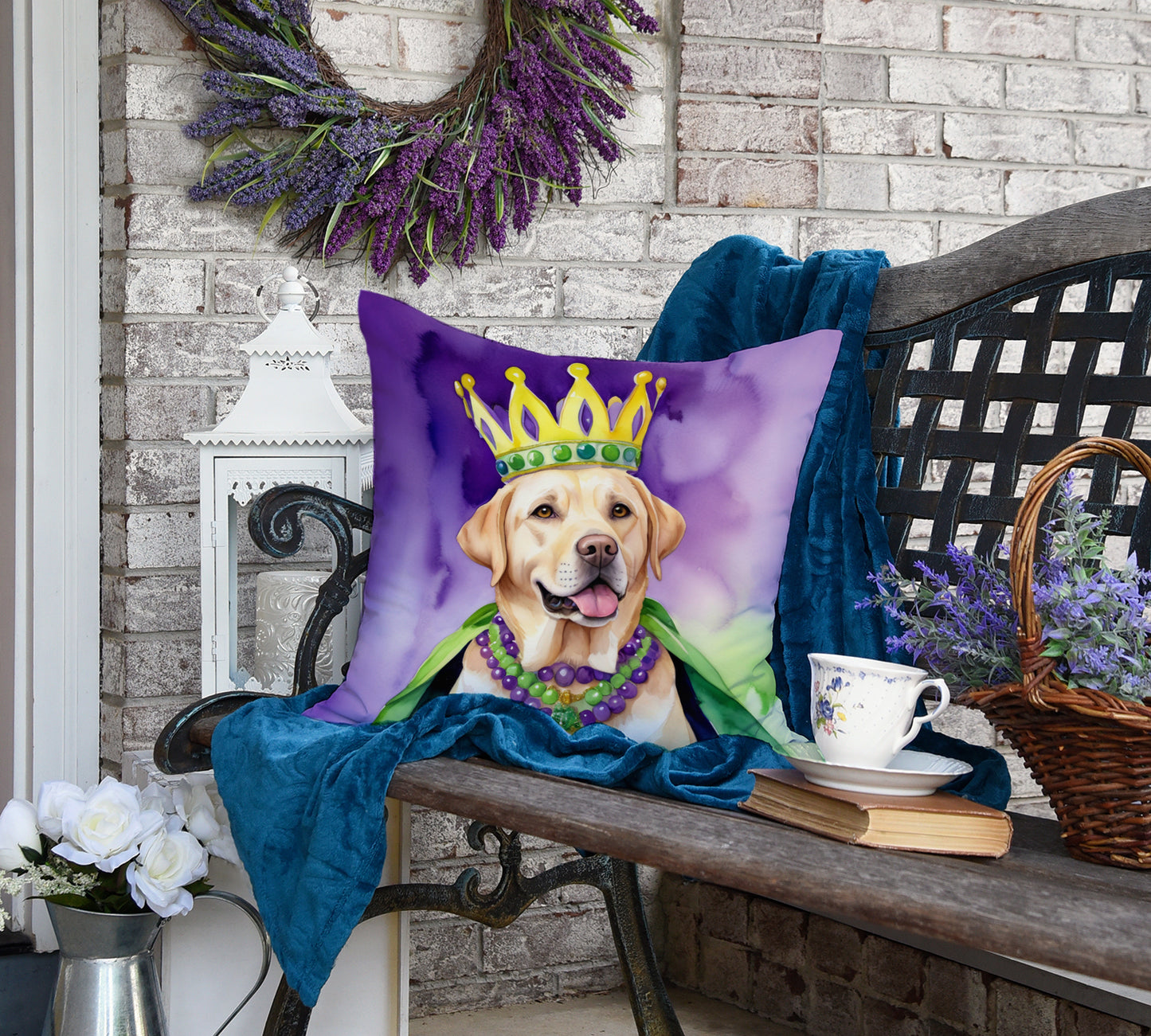 Labrador Retriever King of Mardi Gras Throw Pillow
