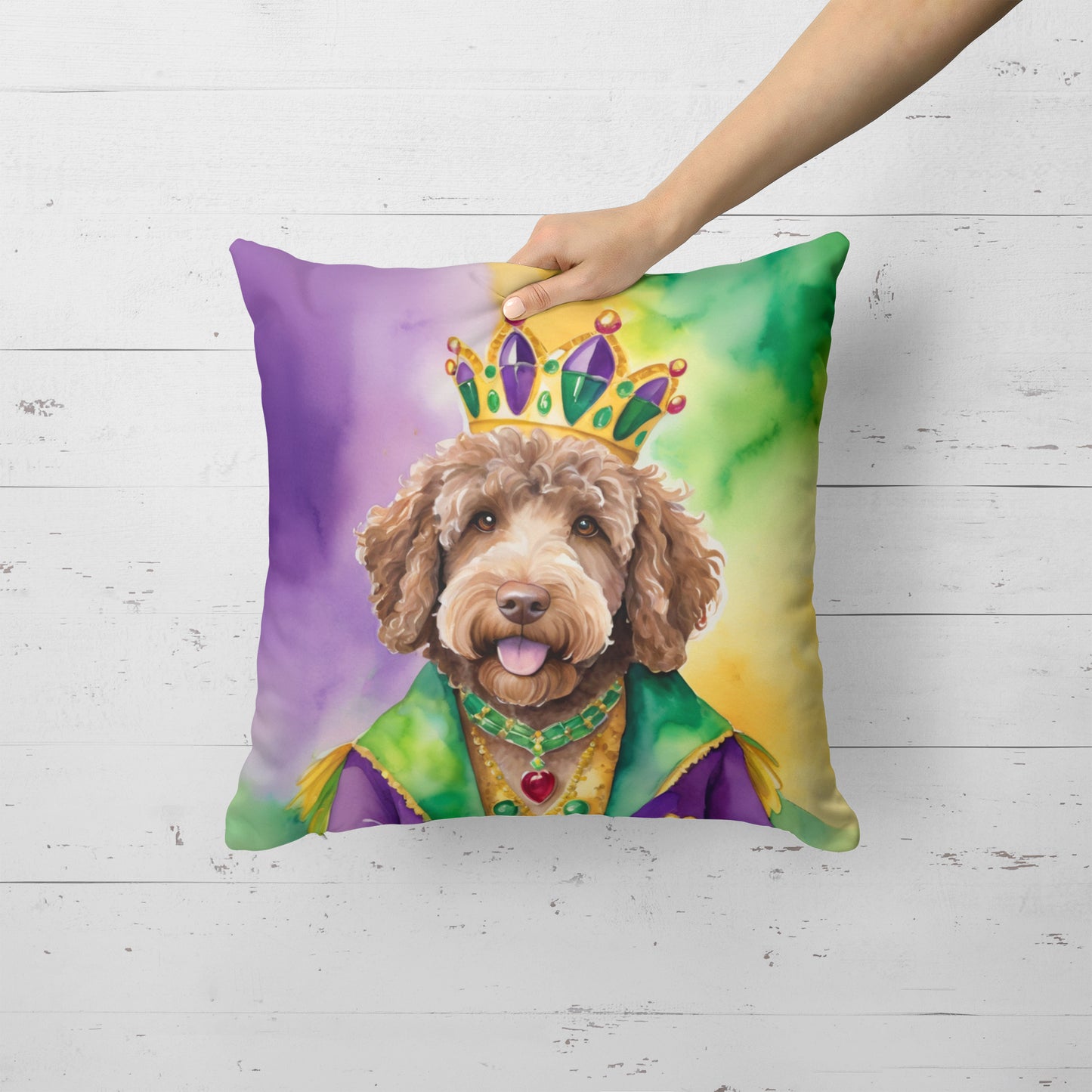 Labradoodle King of Mardi Gras Throw Pillow