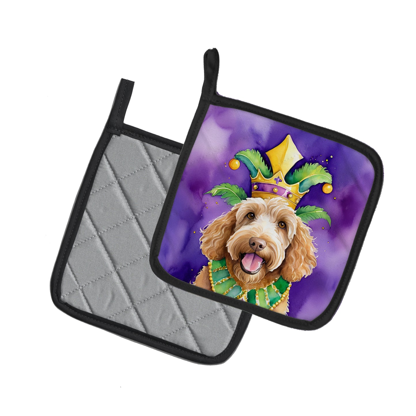 Labradoodle King of Mardi Gras Pair of Pot Holders