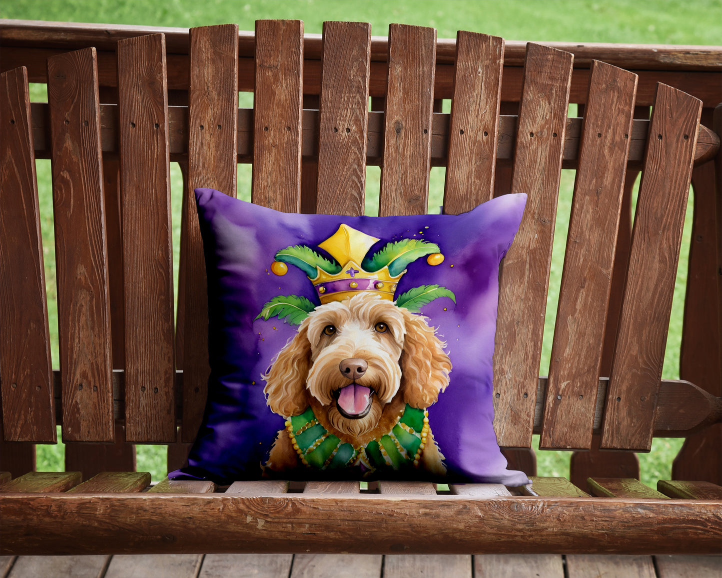 Labradoodle King of Mardi Gras Throw Pillow