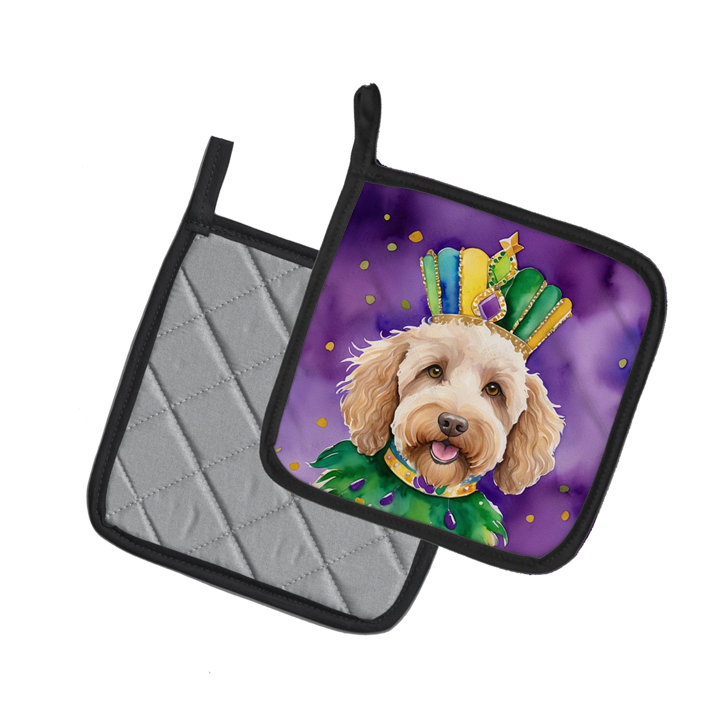 Labradoodle King of Mardi Gras Pair of Pot Holders