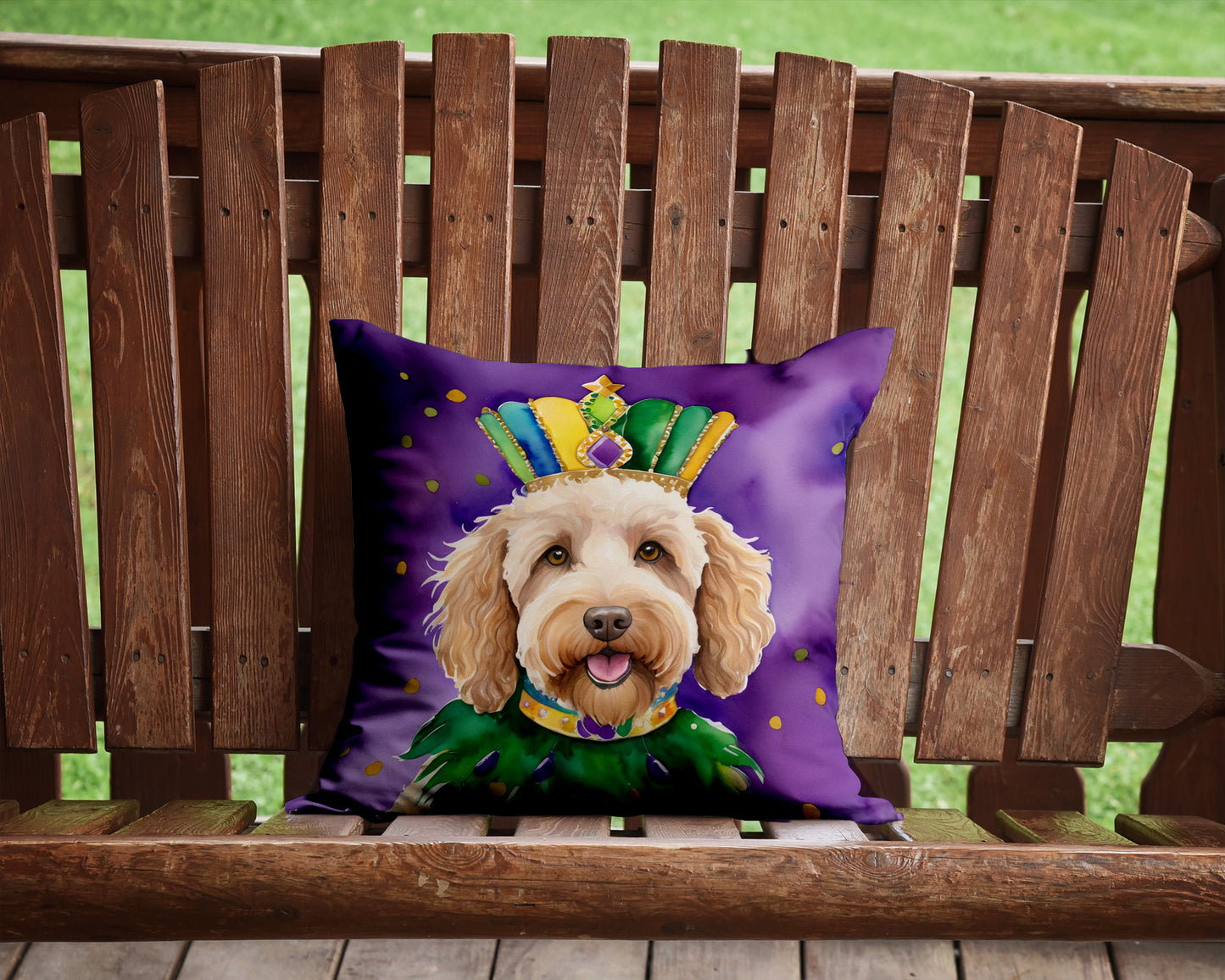 Labradoodle King of Mardi Gras Throw Pillow