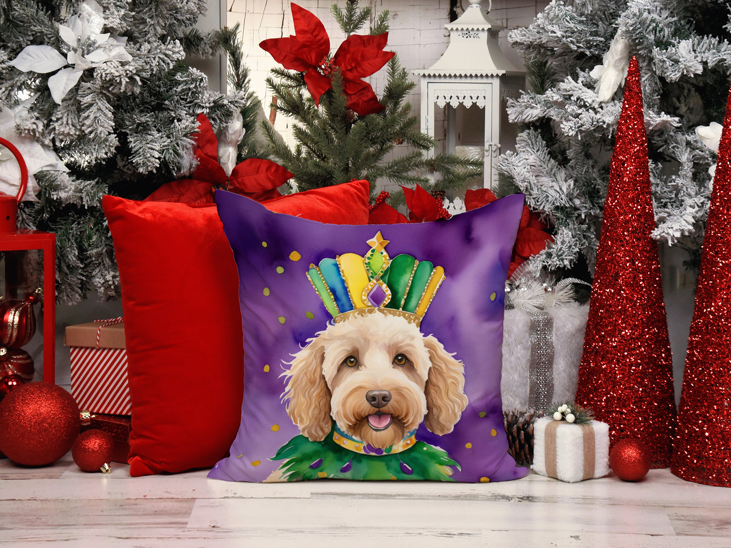 Labradoodle King of Mardi Gras Throw Pillow