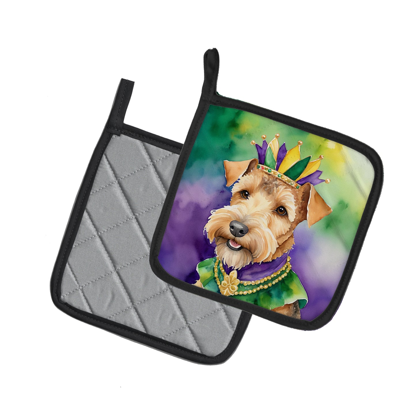 Lakeland Terrier King of Mardi Gras Pair of Pot Holders