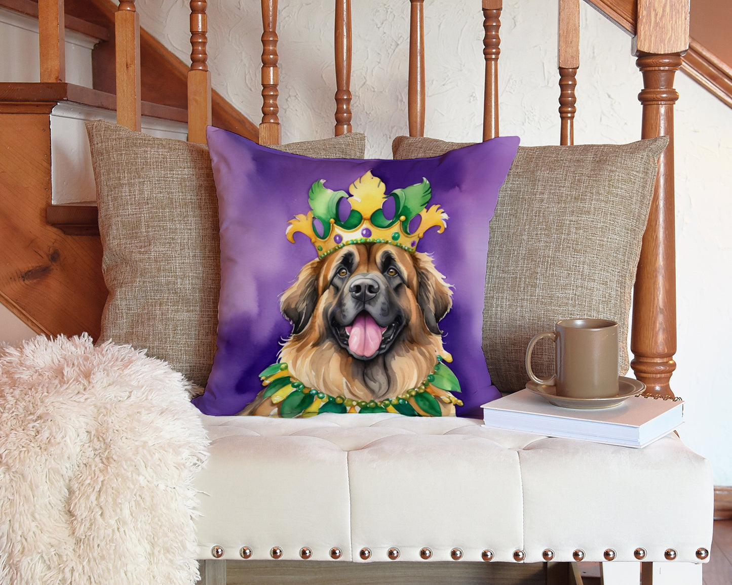 Leonberger King of Mardi Gras Throw Pillow