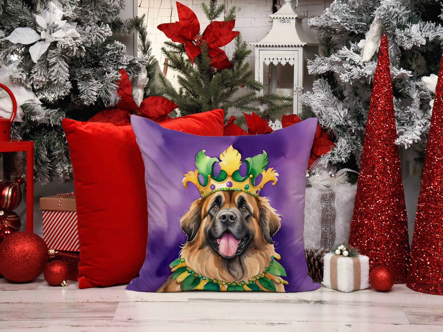 Leonberger King of Mardi Gras Throw Pillow