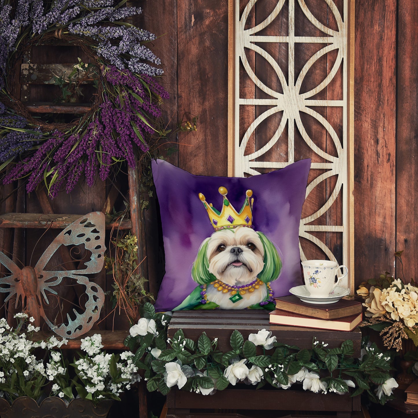 Lhasa Apso King of Mardi Gras Throw Pillow