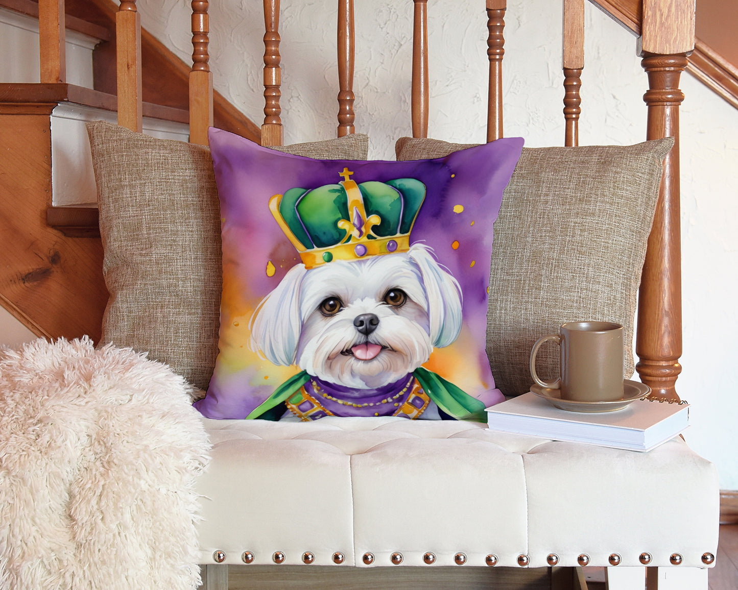 Maltese King of Mardi Gras Throw Pillow