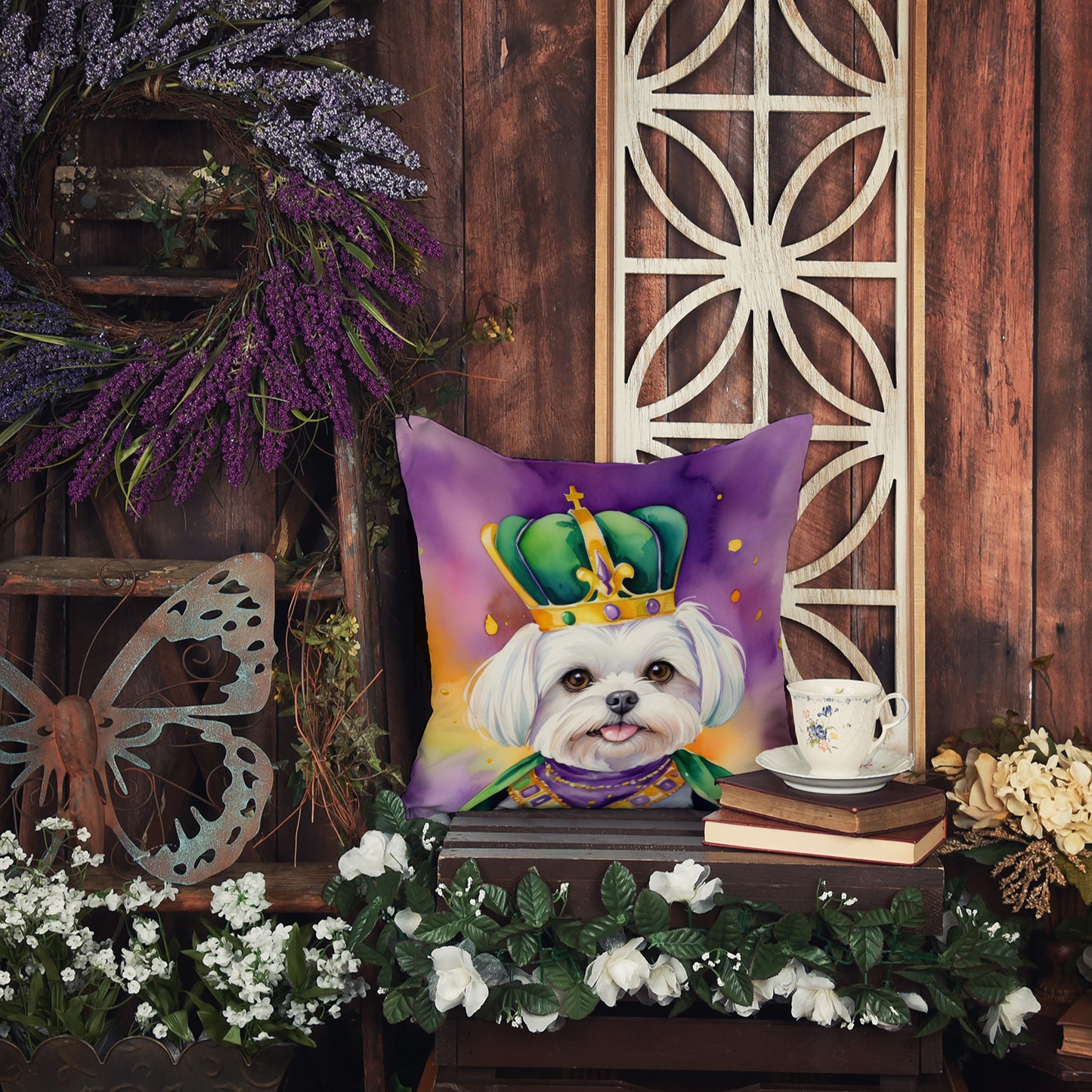 Maltese King of Mardi Gras Throw Pillow