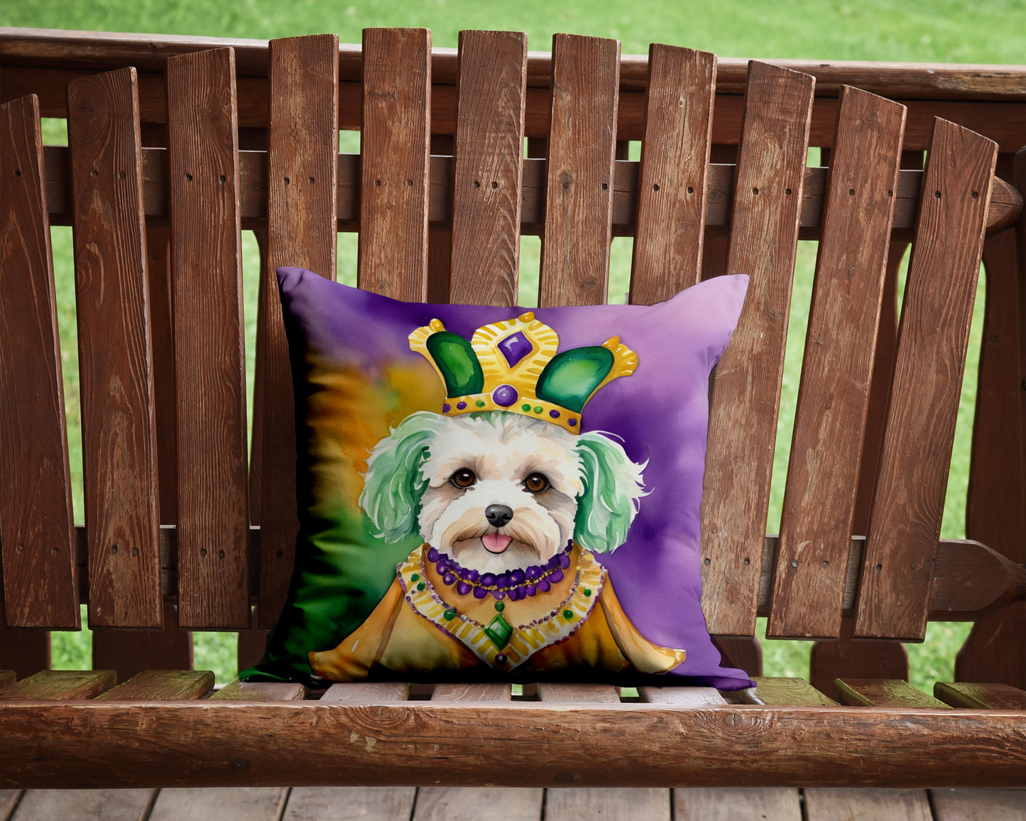 Maltipoo King of Mardi Gras Throw Pillow