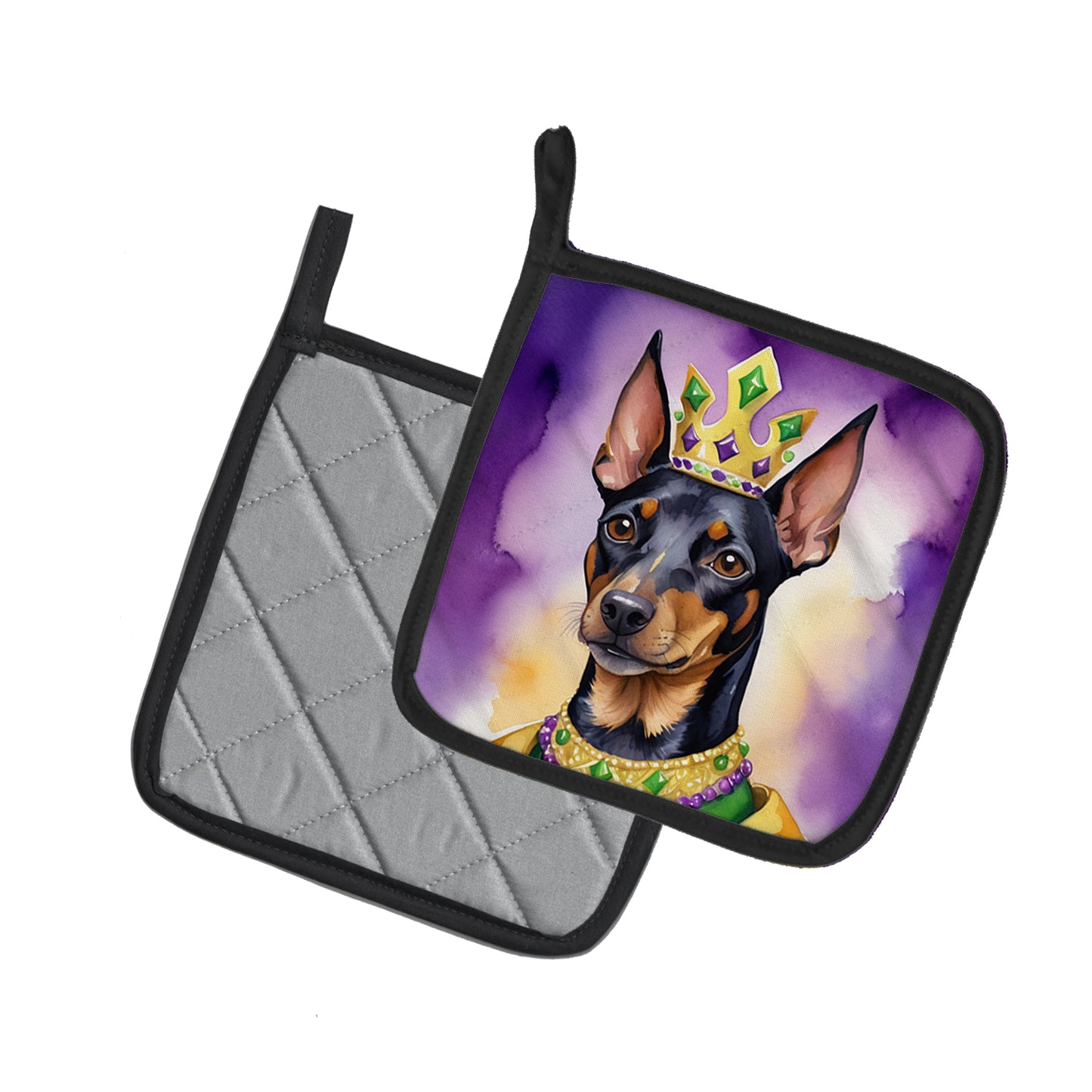 Manchester Terrier King of Mardi Gras Pair of Pot Holders