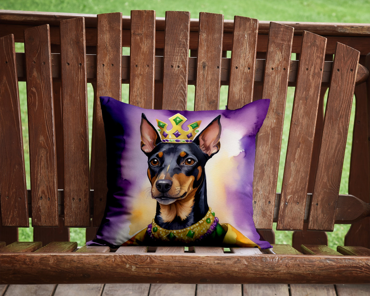 Manchester Terrier King of Mardi Gras Throw Pillow