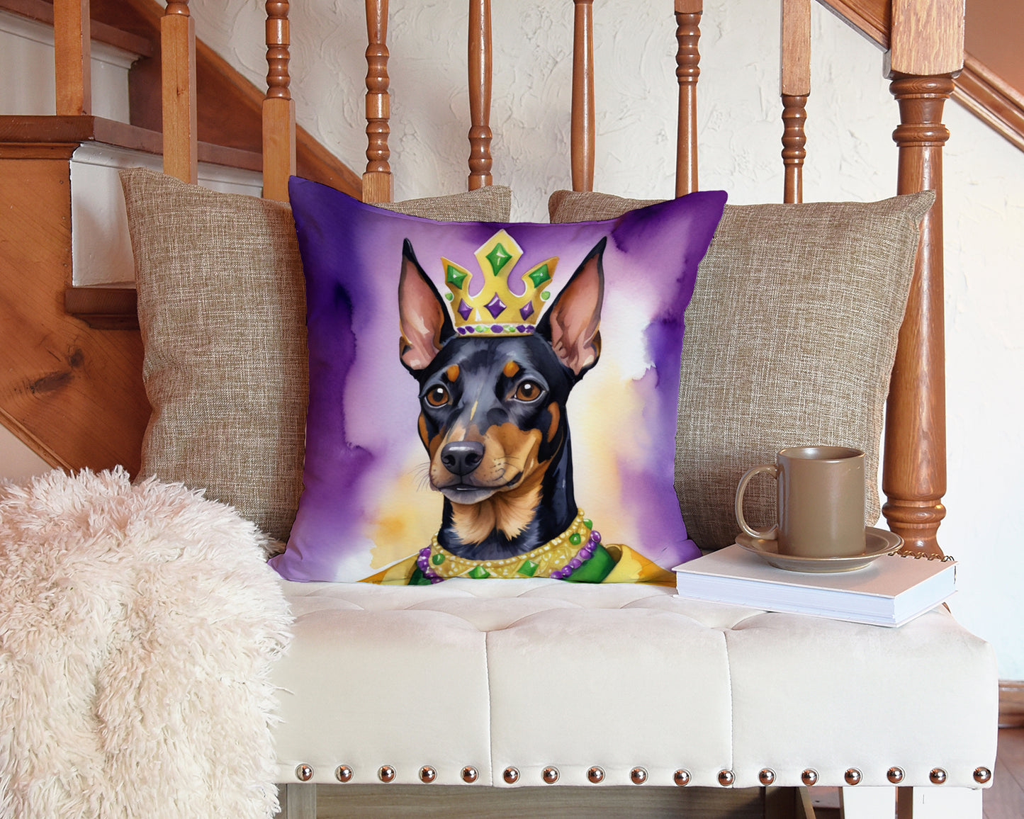 Manchester Terrier King of Mardi Gras Throw Pillow