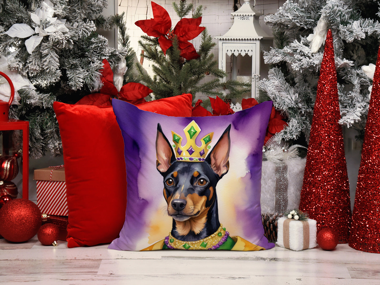 Manchester Terrier King of Mardi Gras Throw Pillow