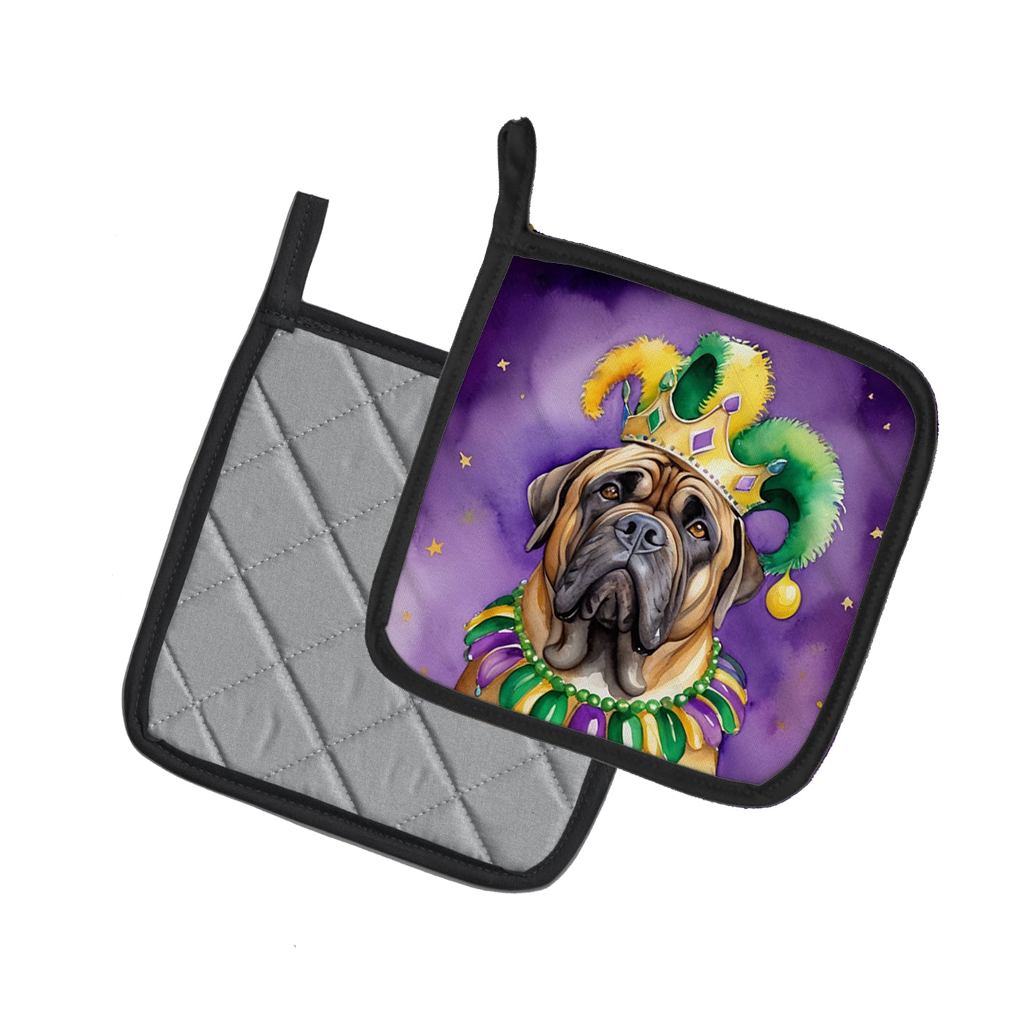 Mastiff King of Mardi Gras Pair of Pot Holders