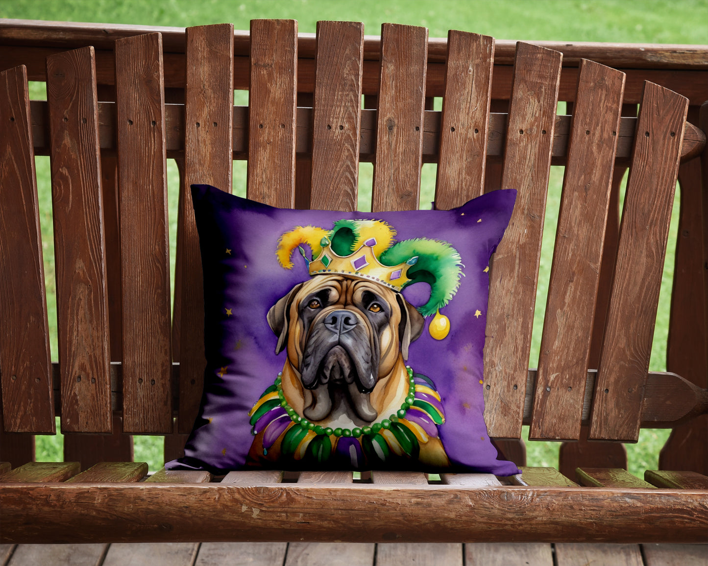 Mastiff King of Mardi Gras Throw Pillow