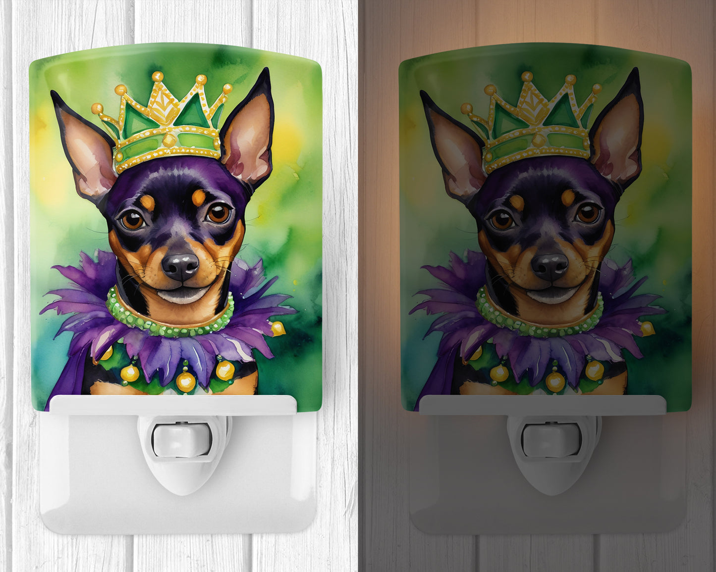 Miniature Pinscher King of Mardi Gras Ceramic Night Light