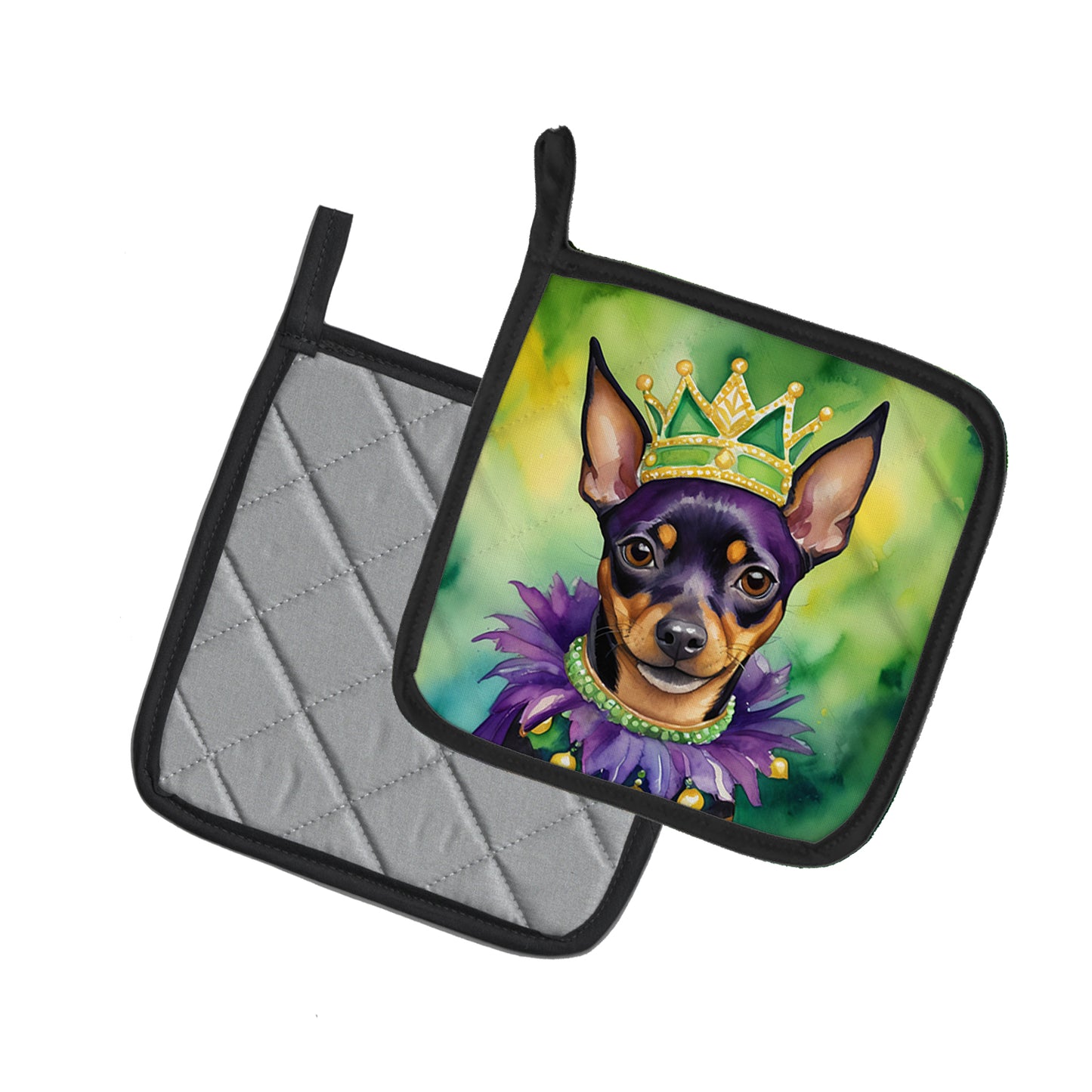 Miniature Pinscher King of Mardi Gras Pair of Pot Holders