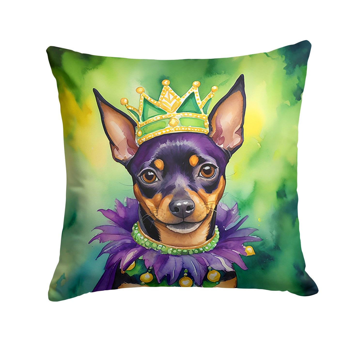 Buy this Miniature Pinscher King of Mardi Gras Throw Pillow