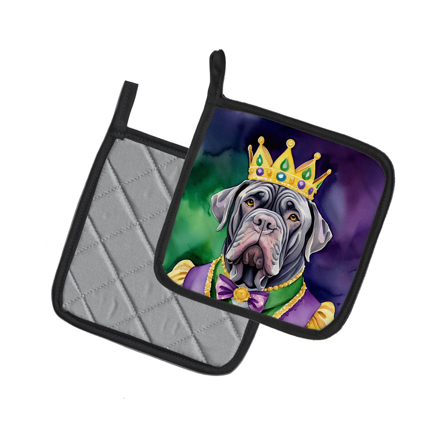 Neapolitan Mastiff King of Mardi Gras Pair of Pot Holders