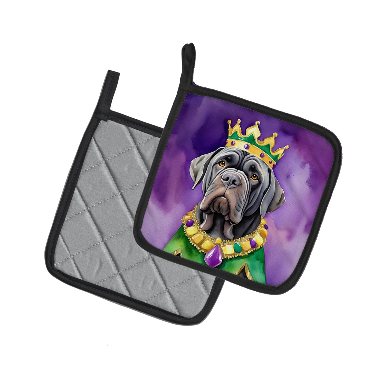 Neapolitan Mastiff King of Mardi Gras Pair of Pot Holders