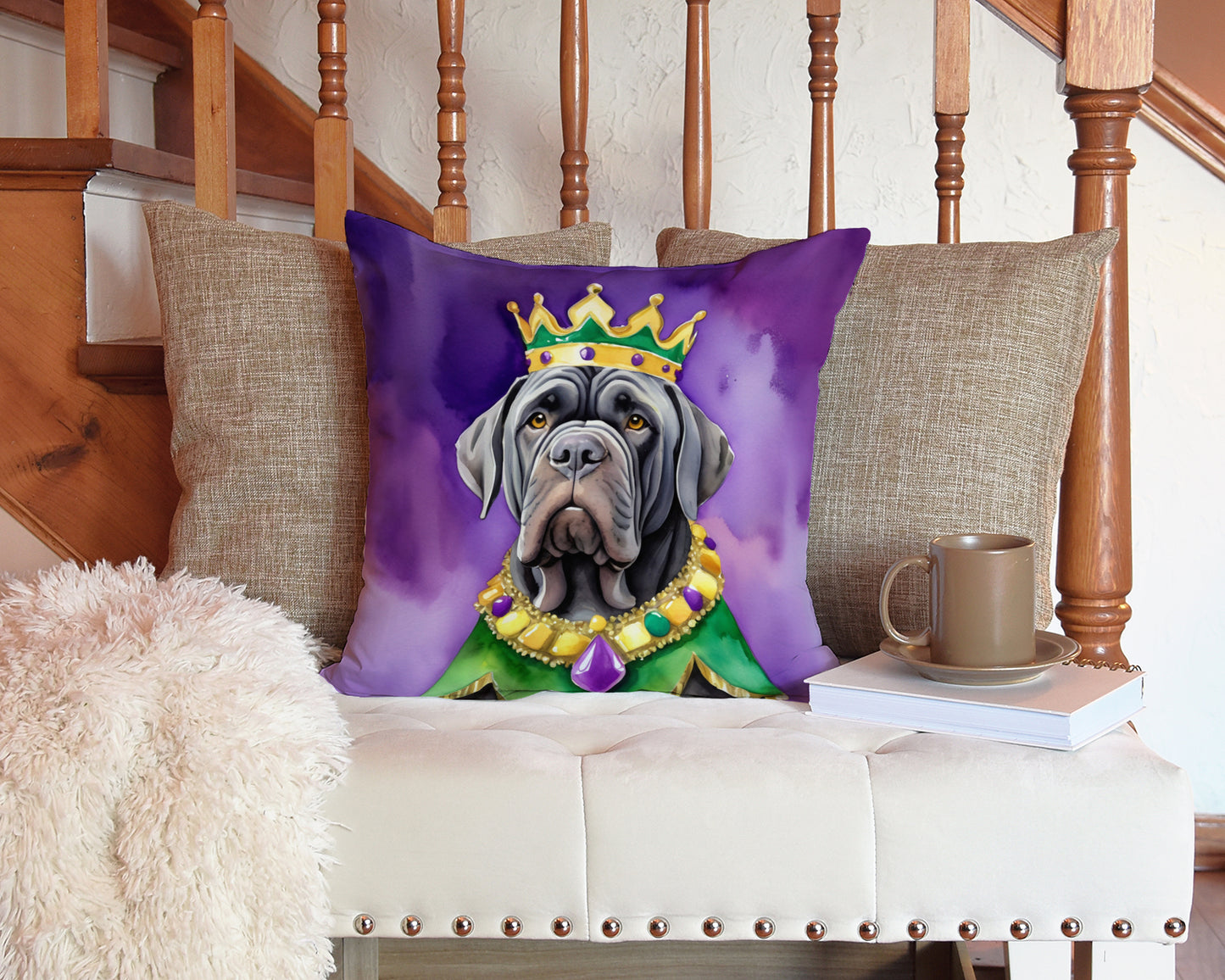 Neapolitan Mastiff King of Mardi Gras Throw Pillow