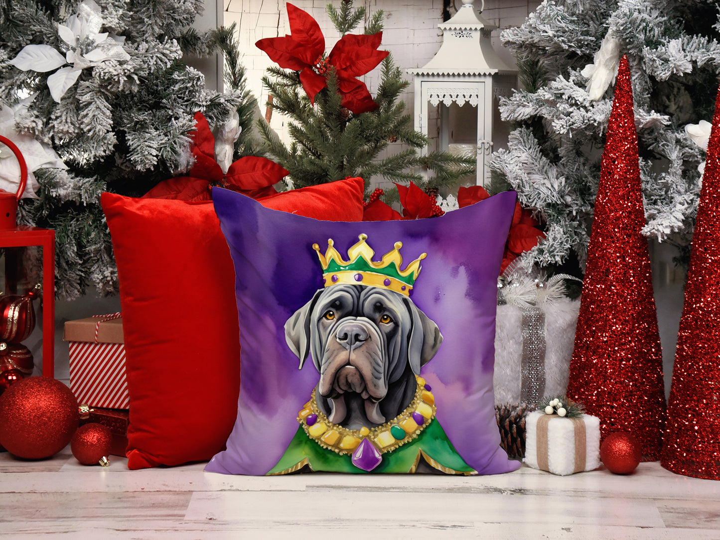 Neapolitan Mastiff King of Mardi Gras Throw Pillow