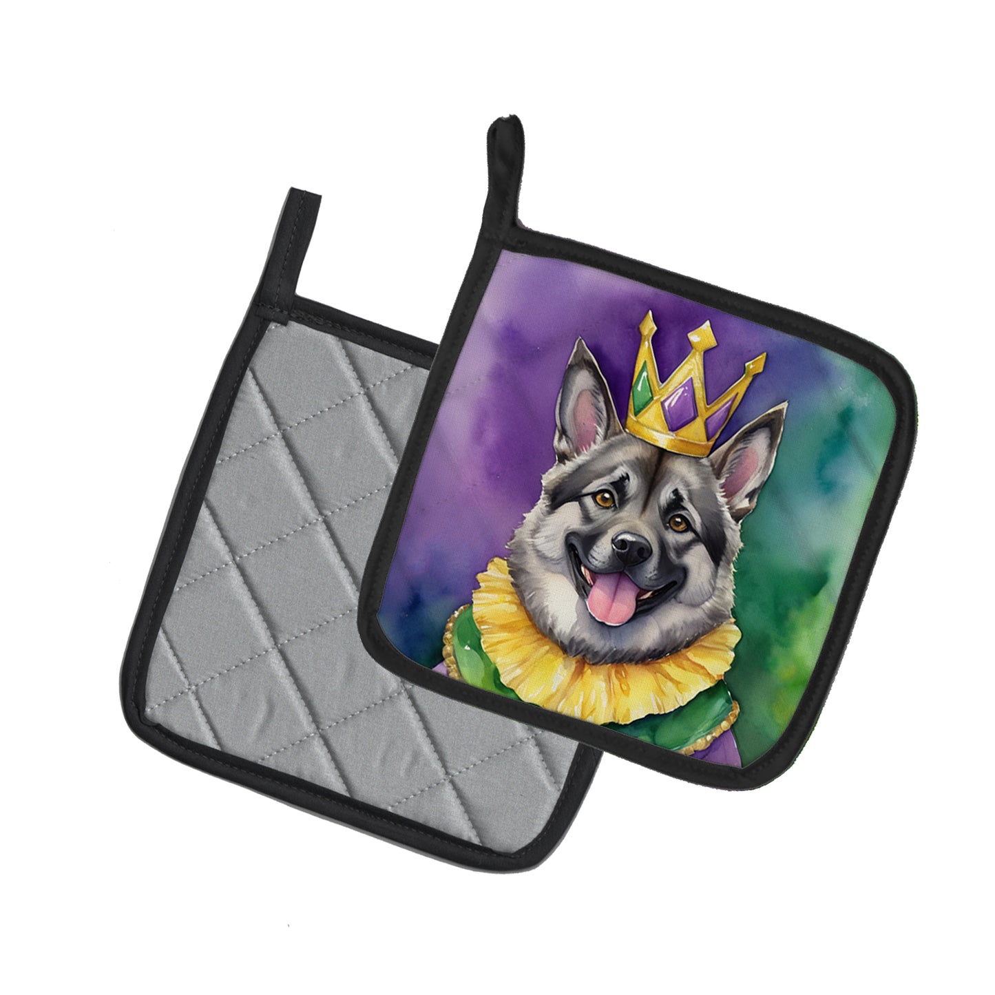 Norwegian Elkhound King of Mardi Gras Pair of Pot Holders