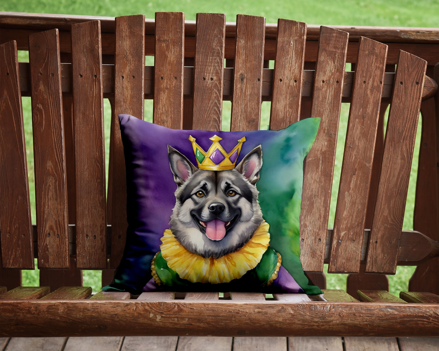 Norwegian Elkhound King of Mardi Gras Throw Pillow